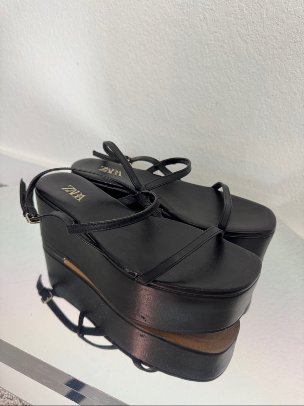Zara Black Platform Strappy Sandals